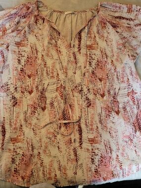 Simple Fun Brand Pink and Cream Printed Peasant Blouse